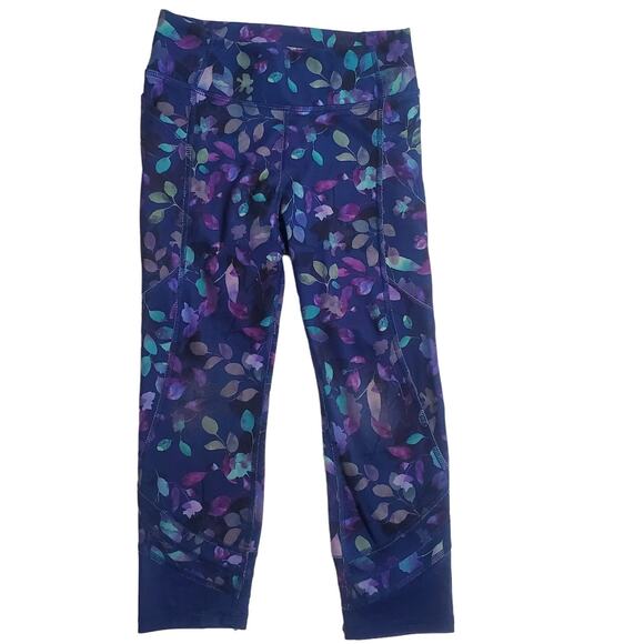 All In Motion from Target Girls Leggings Blue Purple Green Leaf Print Small 6/6X - Picture 1 of 6